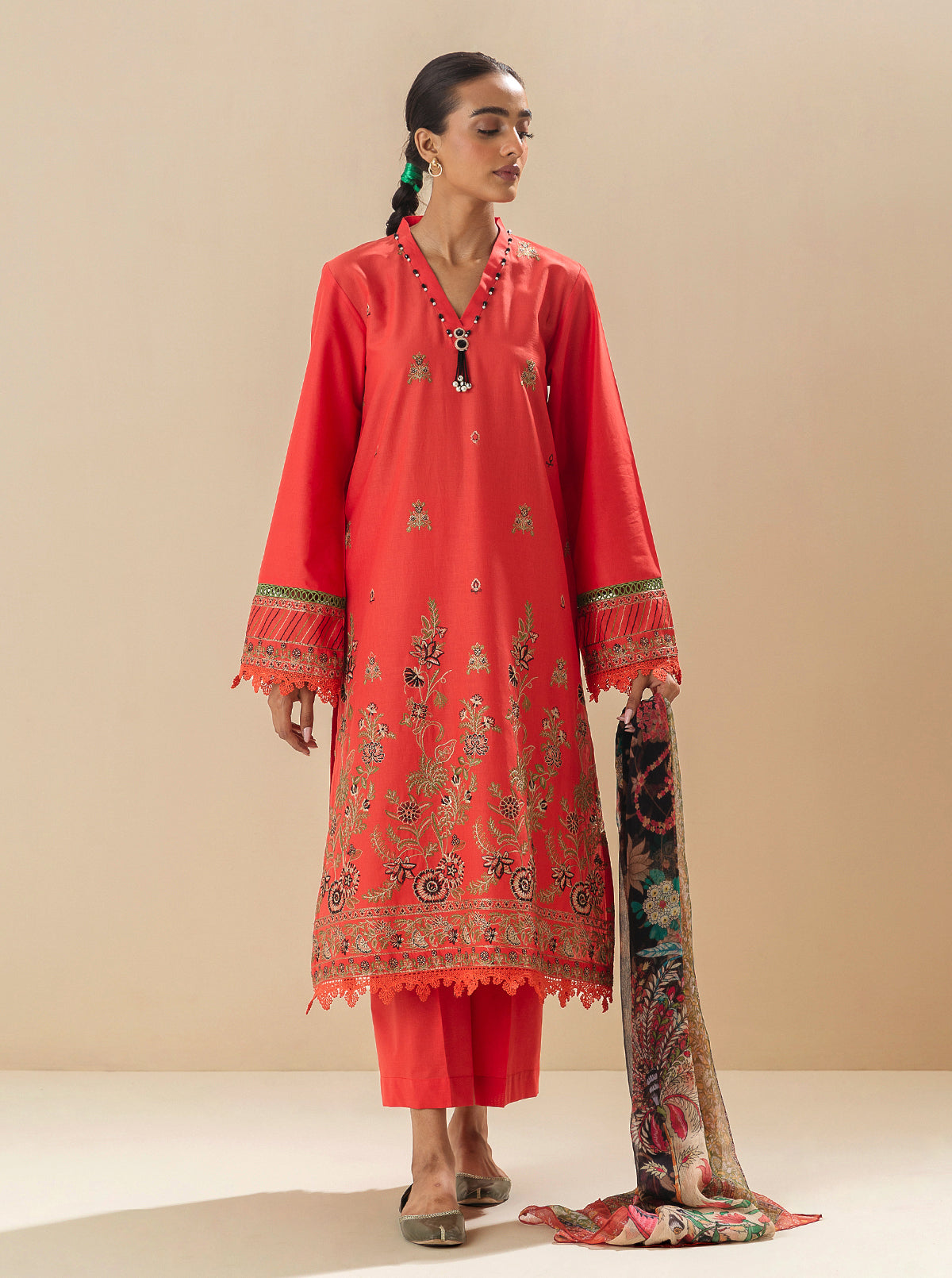 3 Piece - Embroidered Lawn Suit - Cherry Eden