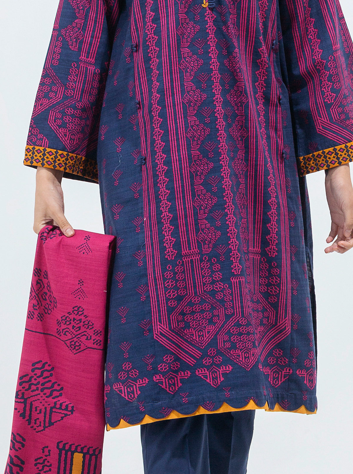 3 Piece - Printed Khaddar Suit - Vista Blue