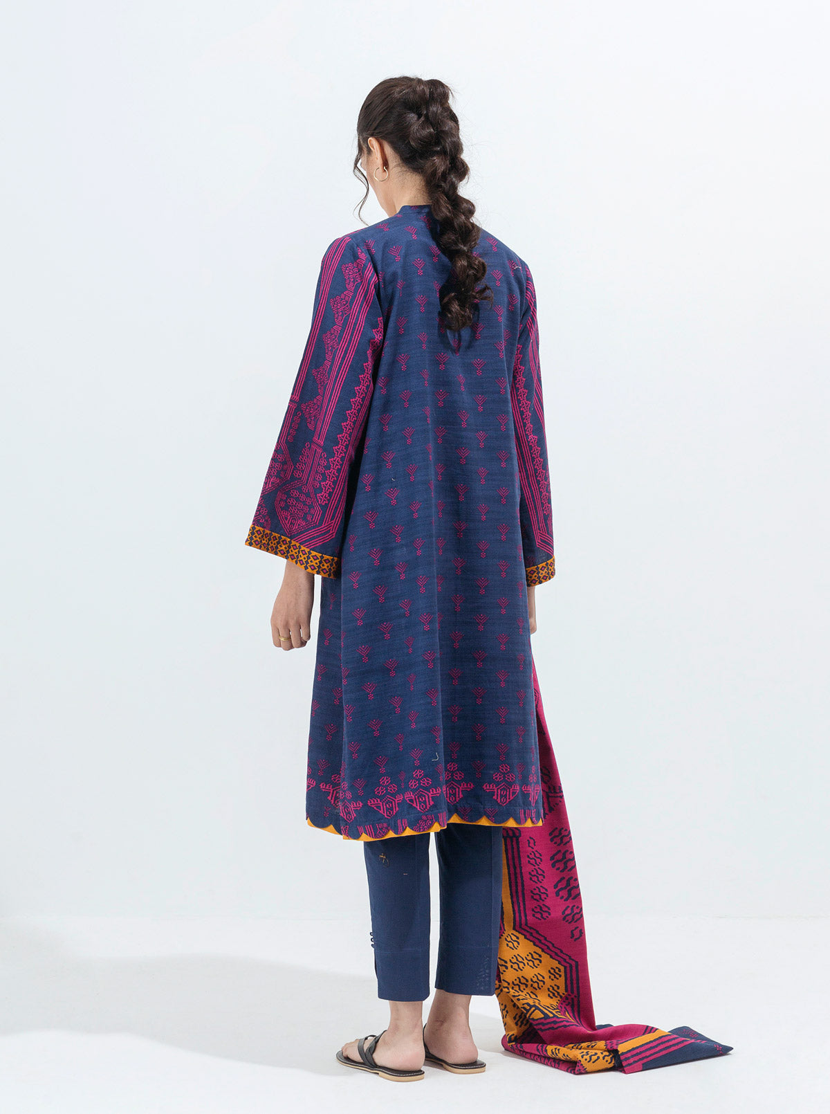 3 Piece - Printed Khaddar Suit - Vista Blue
