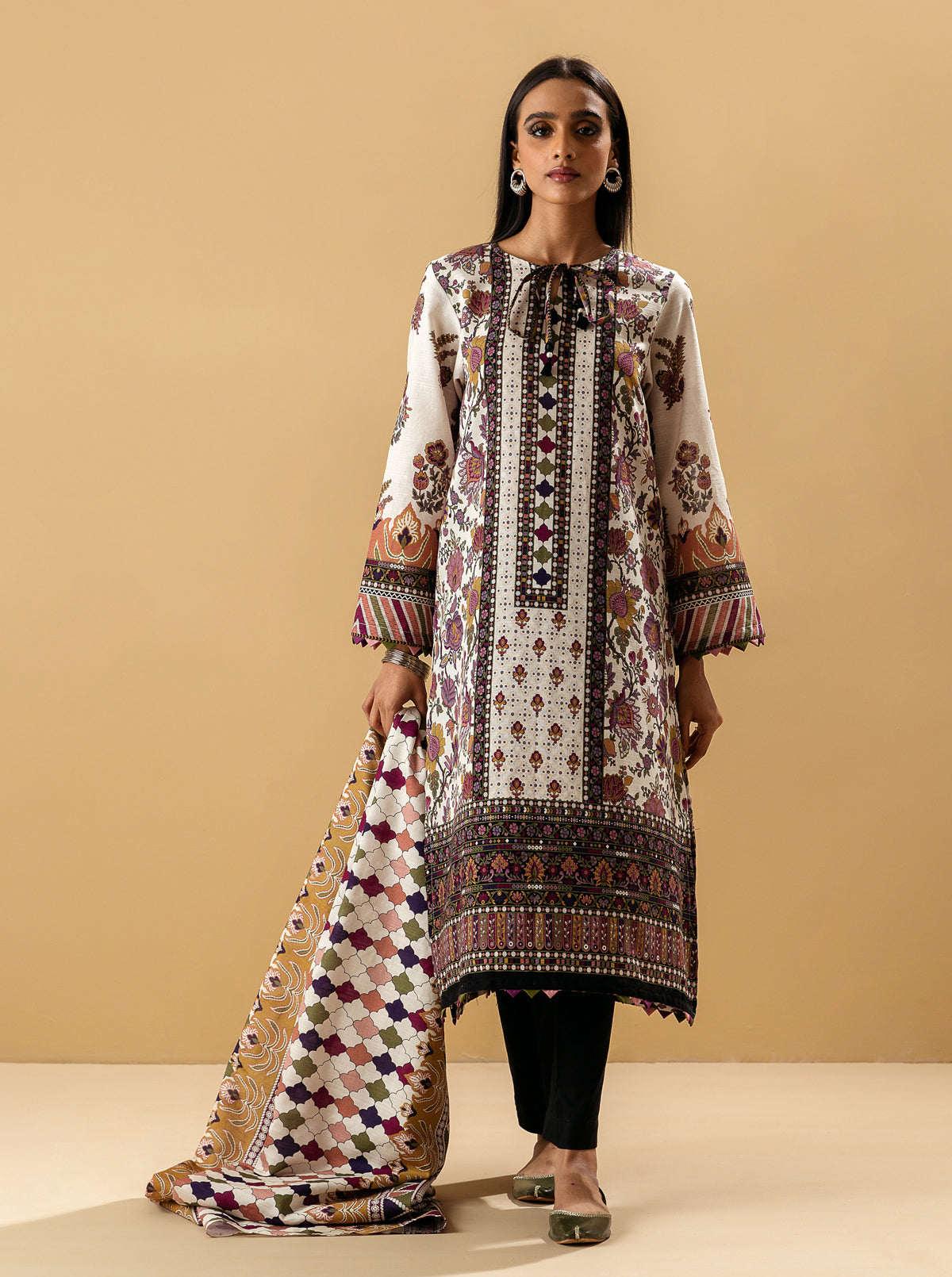 2 Piece - Printed Khaddar Suit - Lvis Orchid