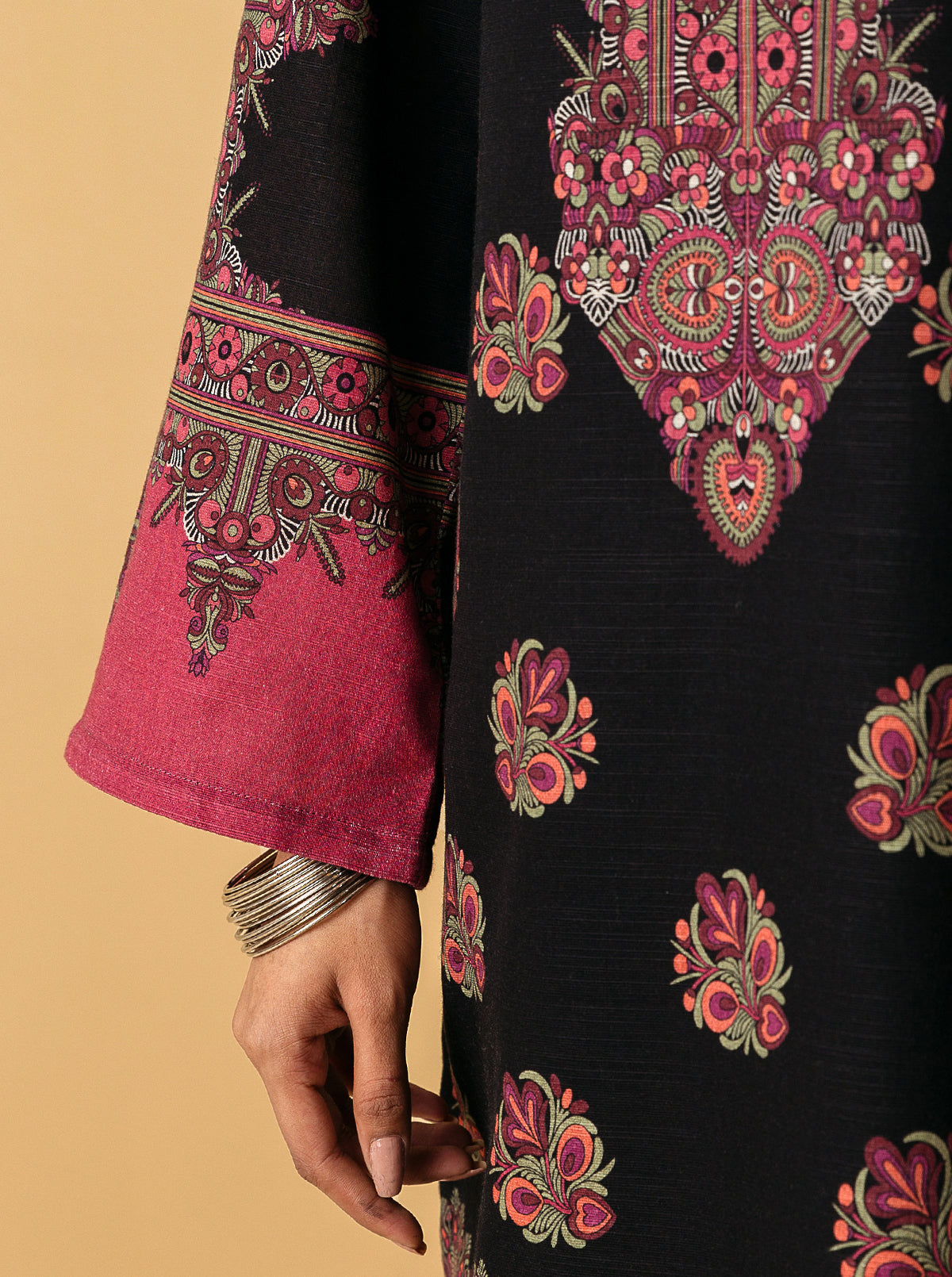 2 Piece - Printed Khaddar Suit - Mokash Black