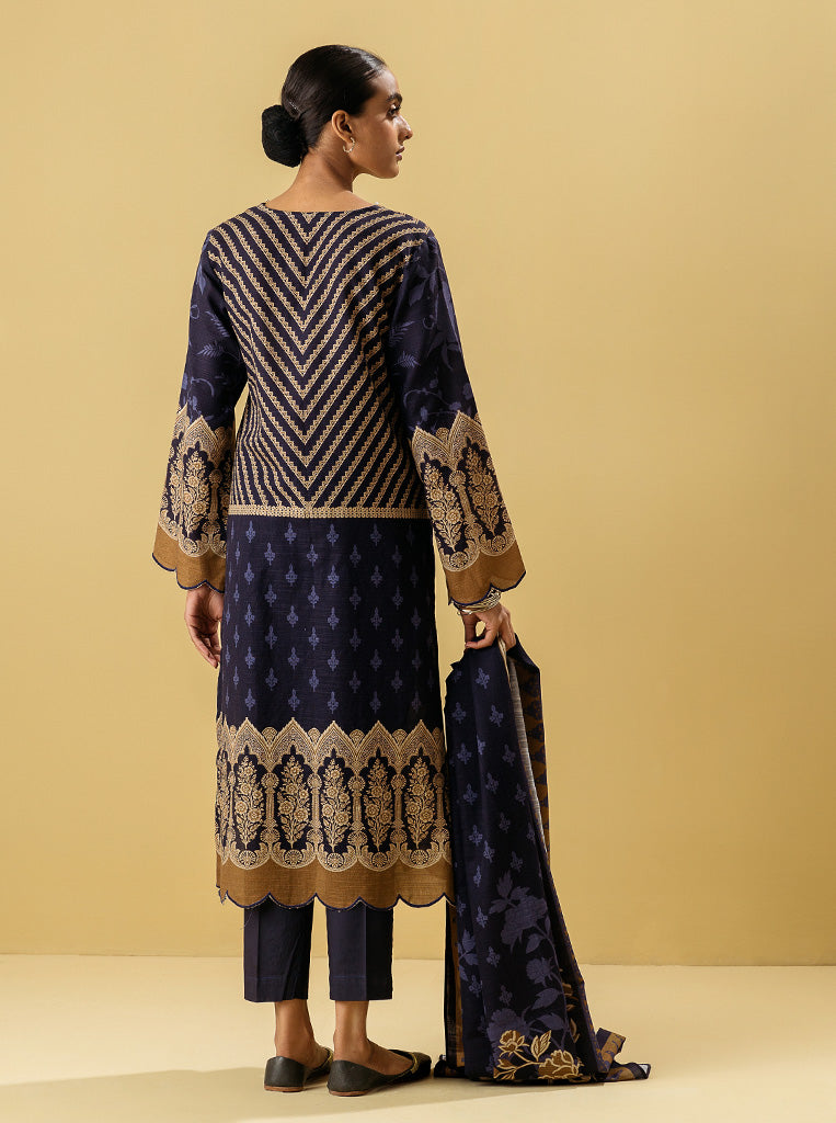 3 Piece - Printed Khaddar Suit - Prvssian Jeevel