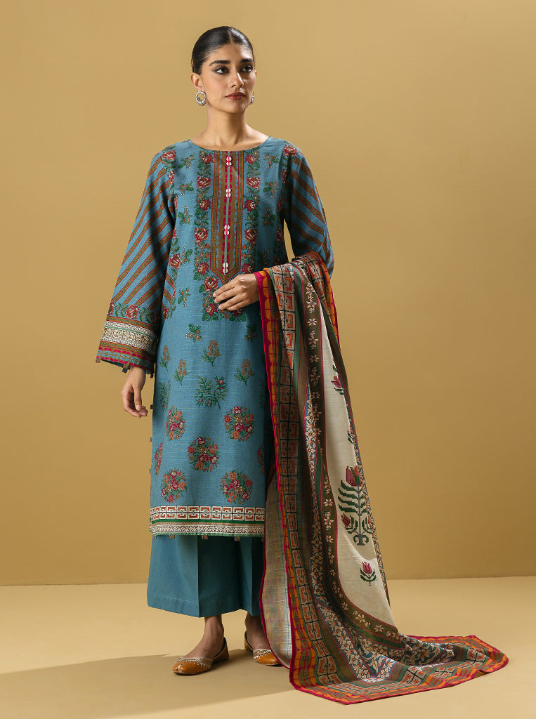 3 Piece - Printed Khaddar Suit - Geo Flora