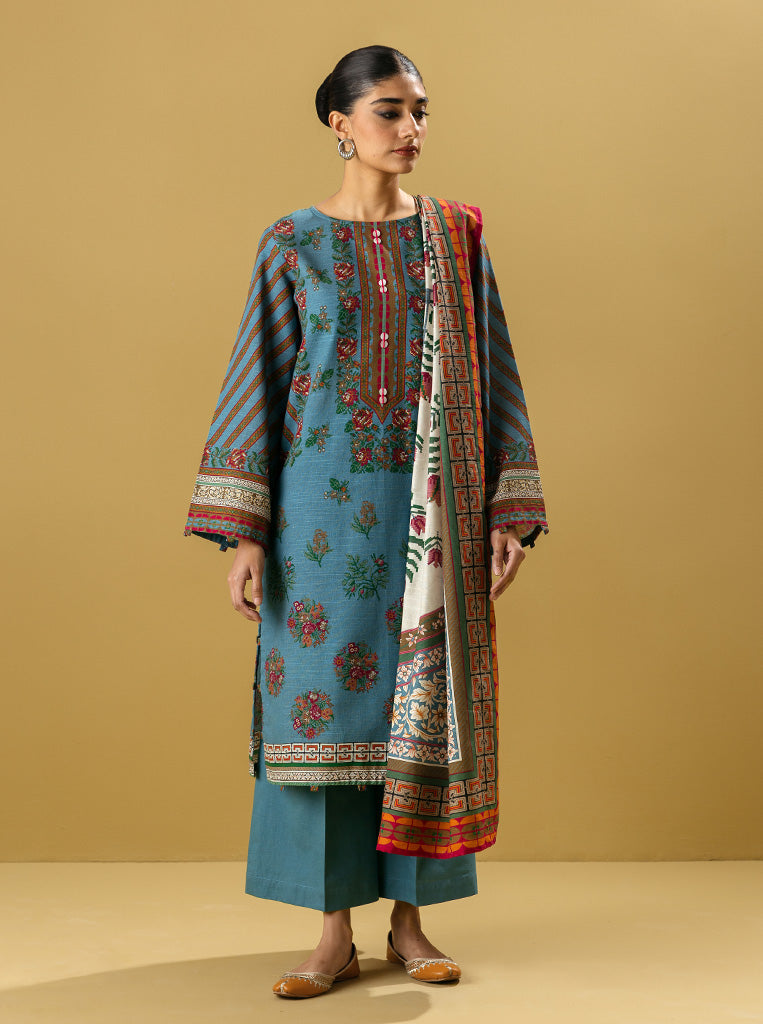 3 Piece - Printed Khaddar Suit - Geo Flora