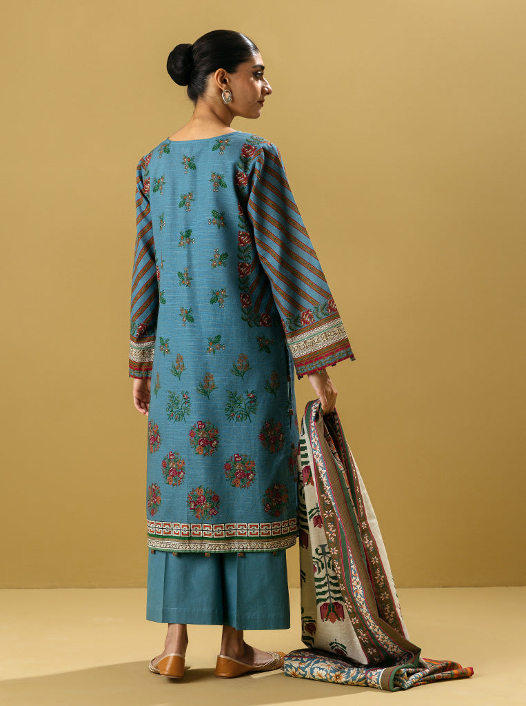 3 Piece - Printed Khaddar Suit - Geo Flora