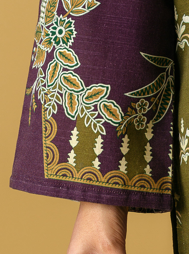 3 Piece - Printed Khaddar Suit - Ridi Olive