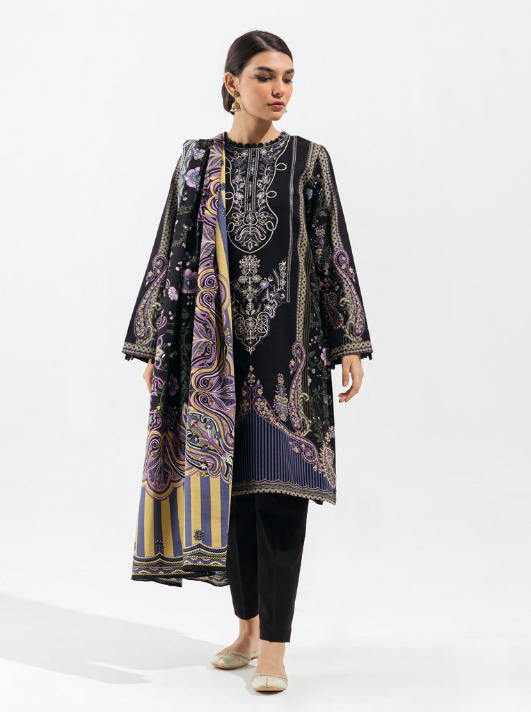 3 Piece - Embroidered Khaddar Suit - Night Constellations
