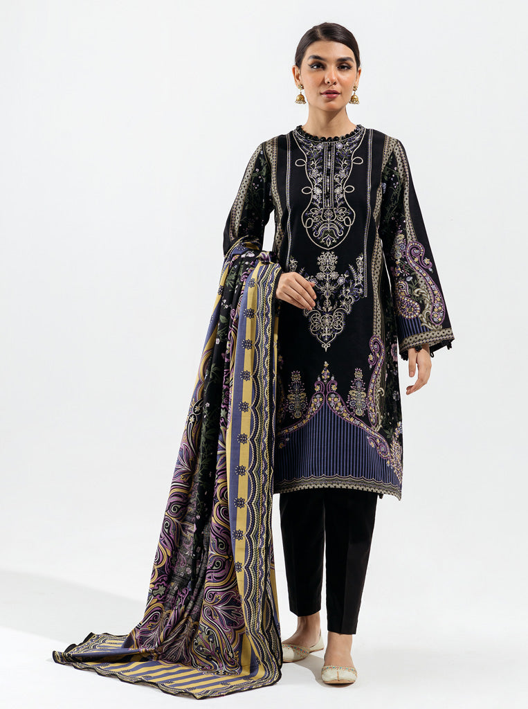 3 Piece - Embroidered Khaddar Suit - Night Constellations