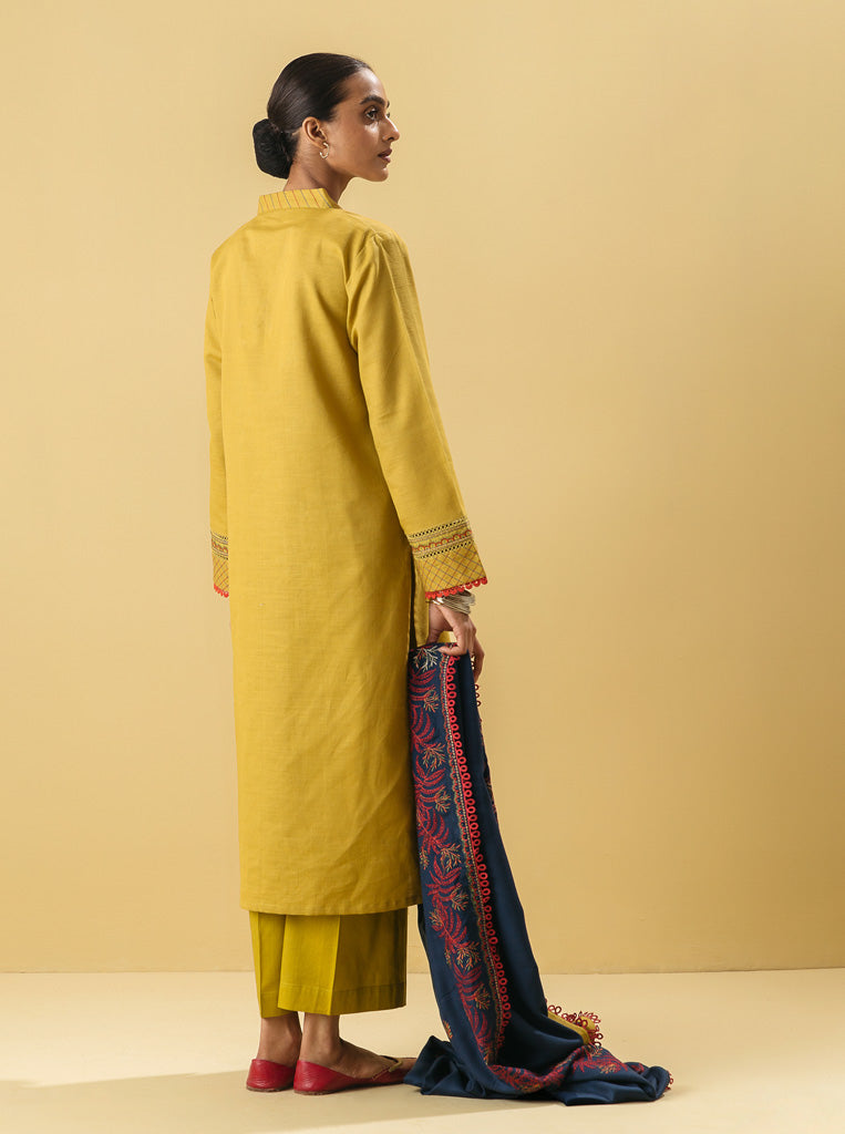 3 Piece - Embroidered With Shawl Khaddar Suit - Marigold Charm
