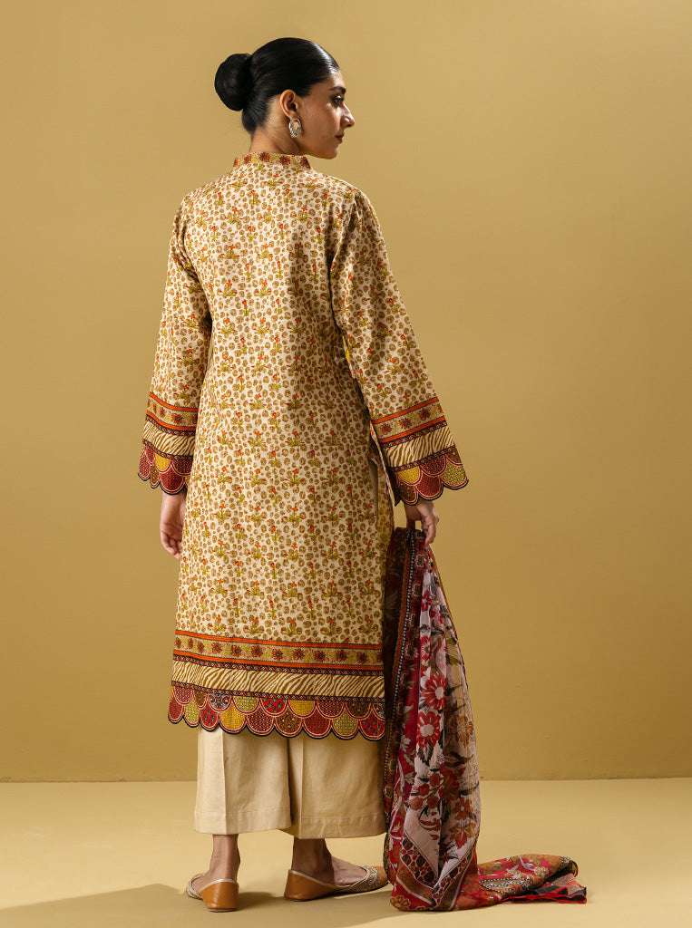 3 Piece - Printed Khaddar Suit - Limeade