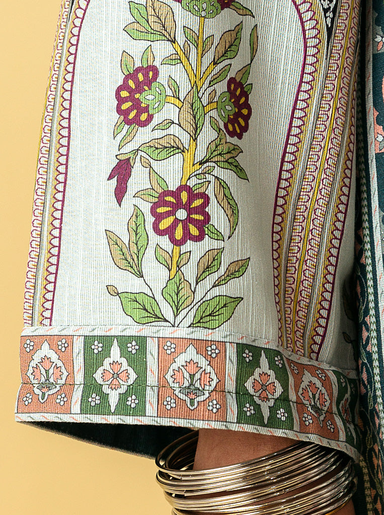 3 Piece - Printed Khaddar Suit - Teal Treasore