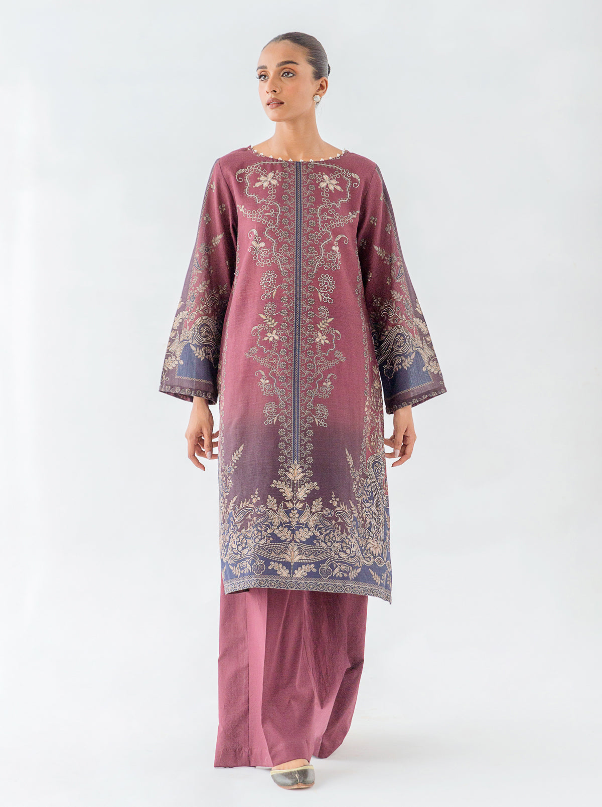 1 PIECE - PRINTED KHADDAR SHIRT - MAROON MAGIC