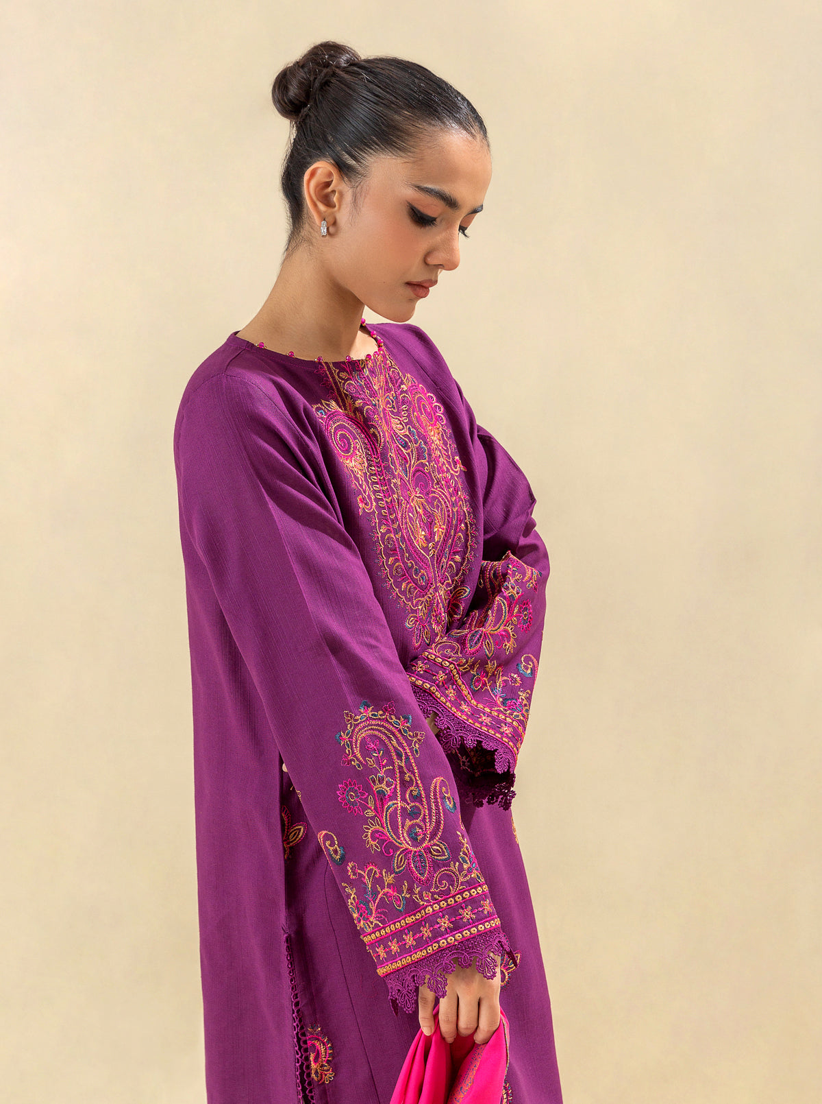 3 Piece - Embroidered Khaddar Suit - Kir Royale