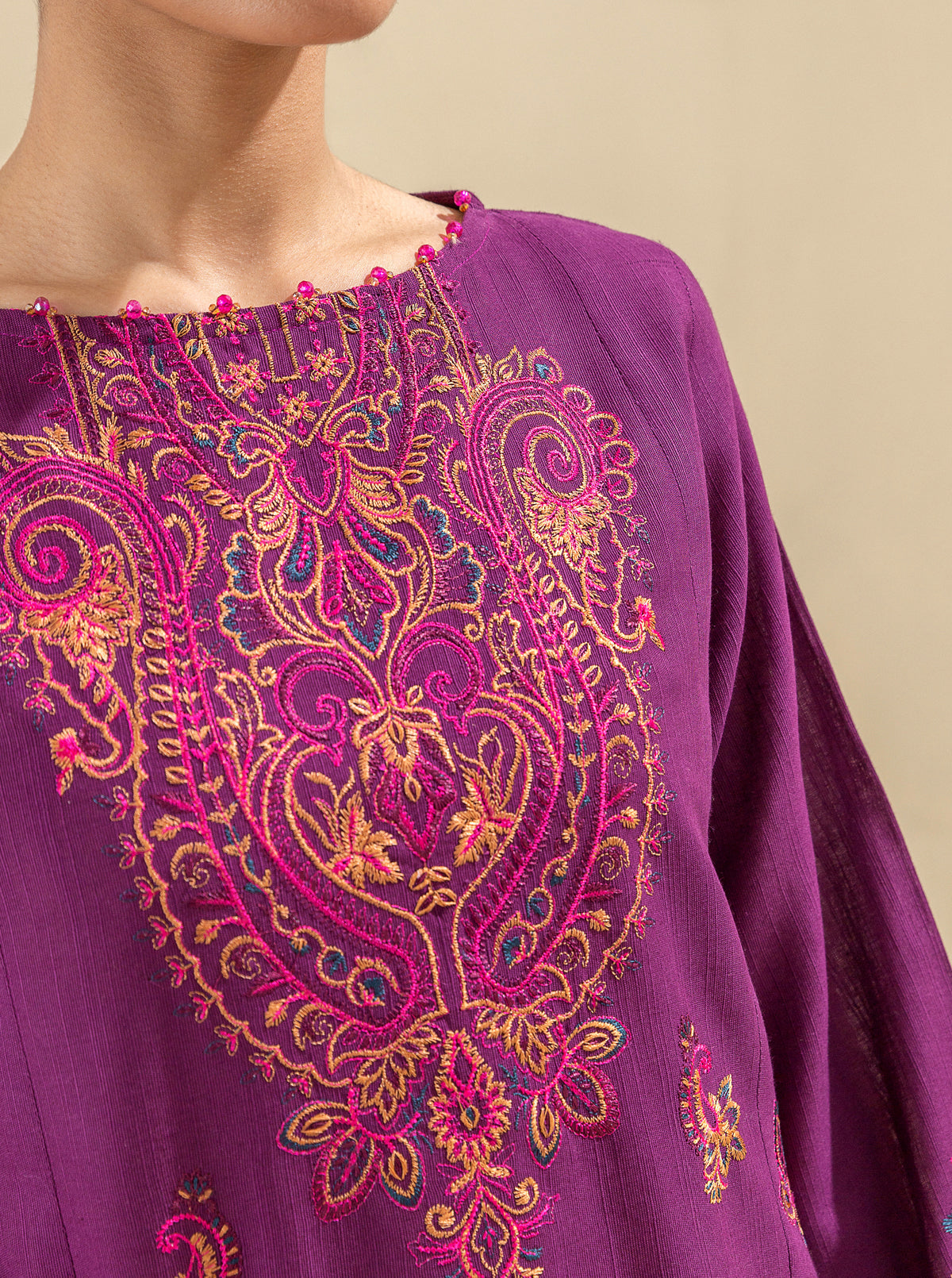 3 Piece - Embroidered Khaddar Suit - Kir Royale