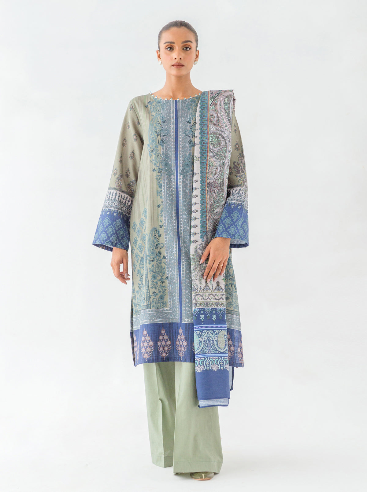 3 Piece - Printed Khaddar Suit - Margarita Moon