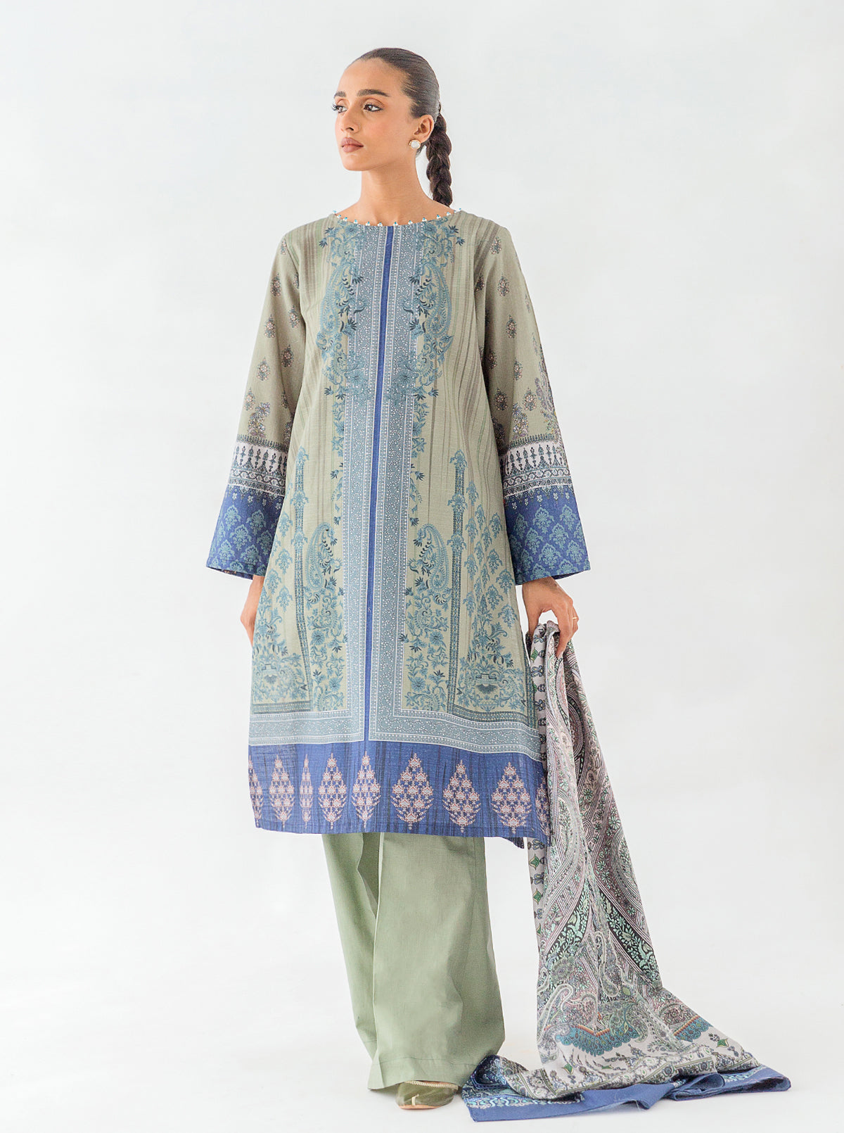 3 Piece - Printed Khaddar Suit - Margarita Moon