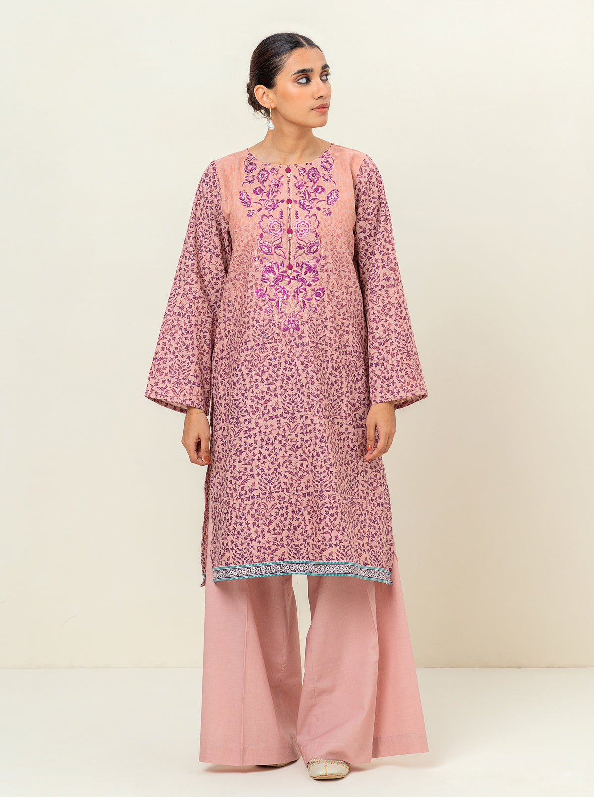 2 Piece - Embroidered Khaddar Suit - Dusky Blush
