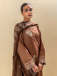 3 Piece - Embroidered Khaddar Suit With Embroidered Shawl - Earthy Hues