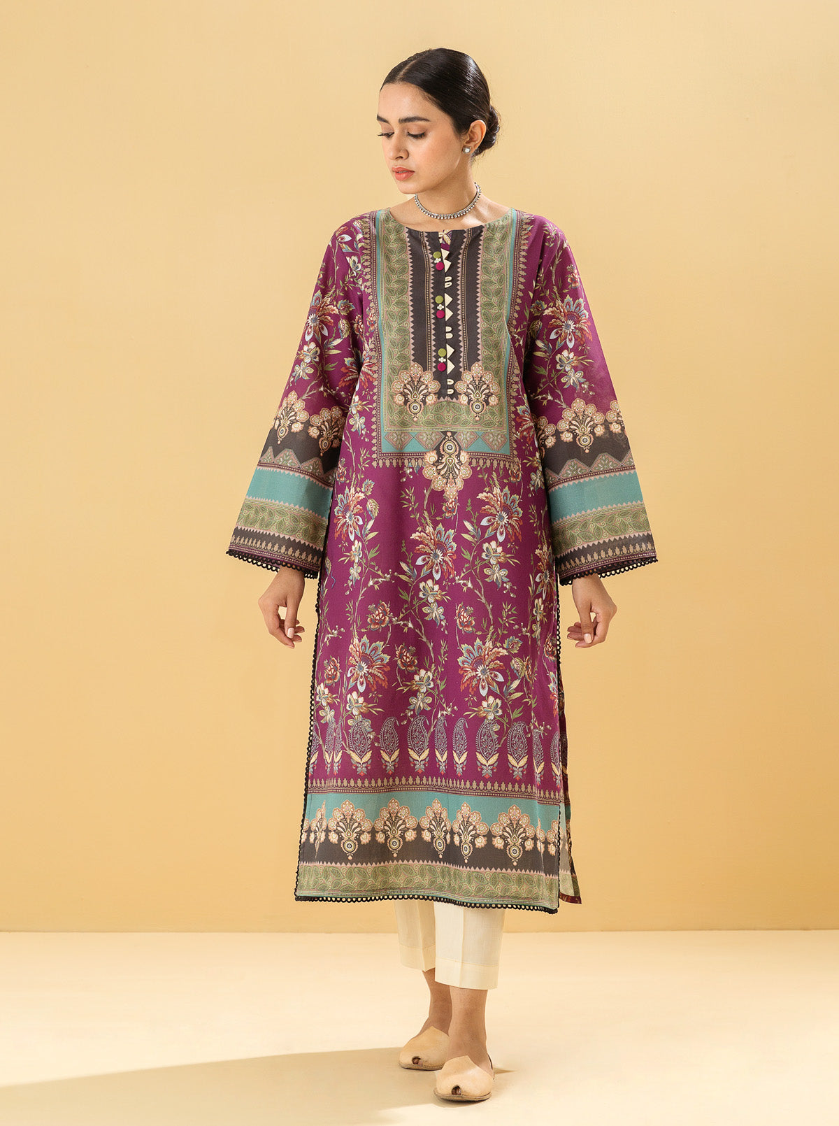 1 PIECE - PRINTED LAWN SHIRT - PLUM CHINTZMB3S22U04-MULTI-2000000196133-1PC