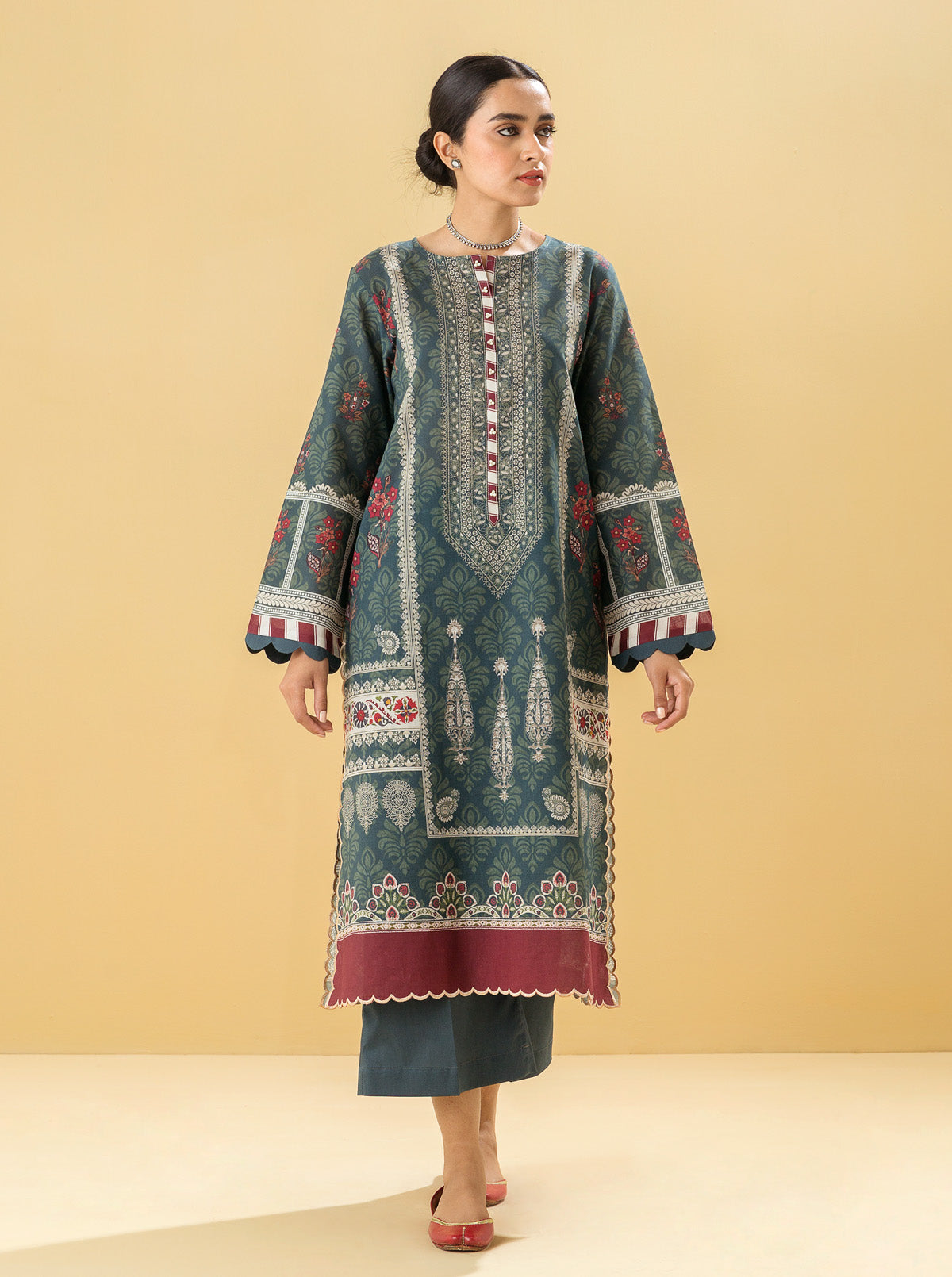 1 PIECE - PRINTED LAWN SHIRT - FOLK MAZE