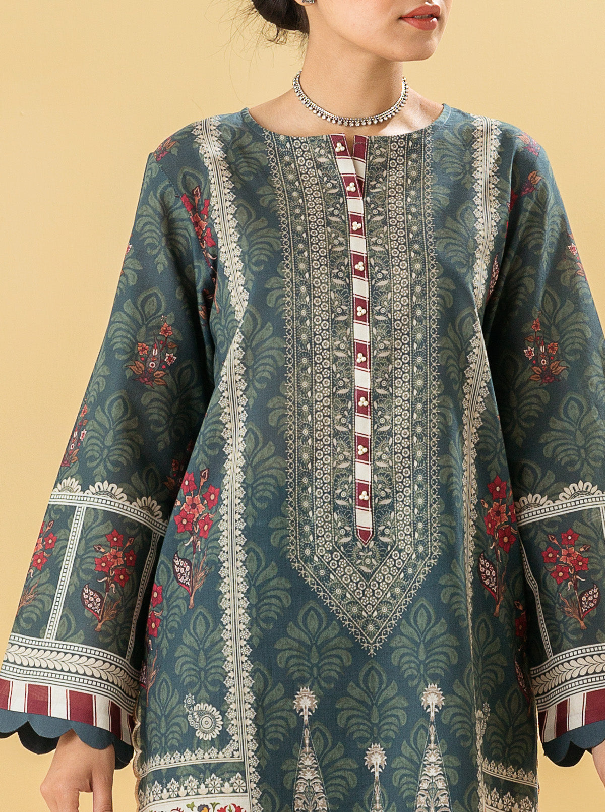 1 PIECE - PRINTED LAWN SHIRT - FOLK MAZE