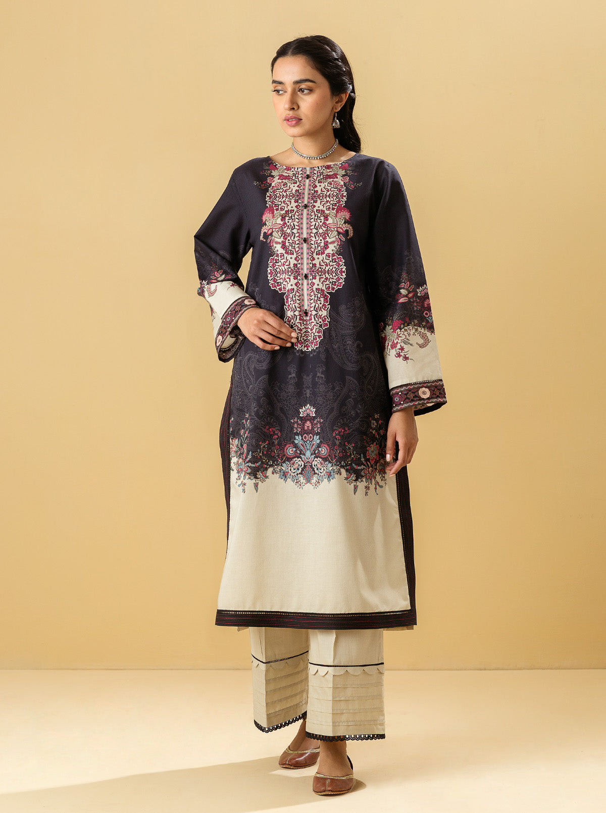 1 PIECE - PRINTED LAWN SHIRT - MAJESTIC NOIR