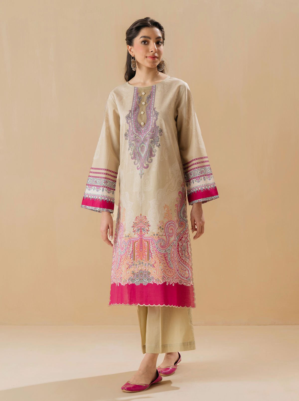 2 PIECE - PRINTED LAWN SUIT - PEARLY BEIGEMB3S22U13-BEIGE-2000000197590-2PC