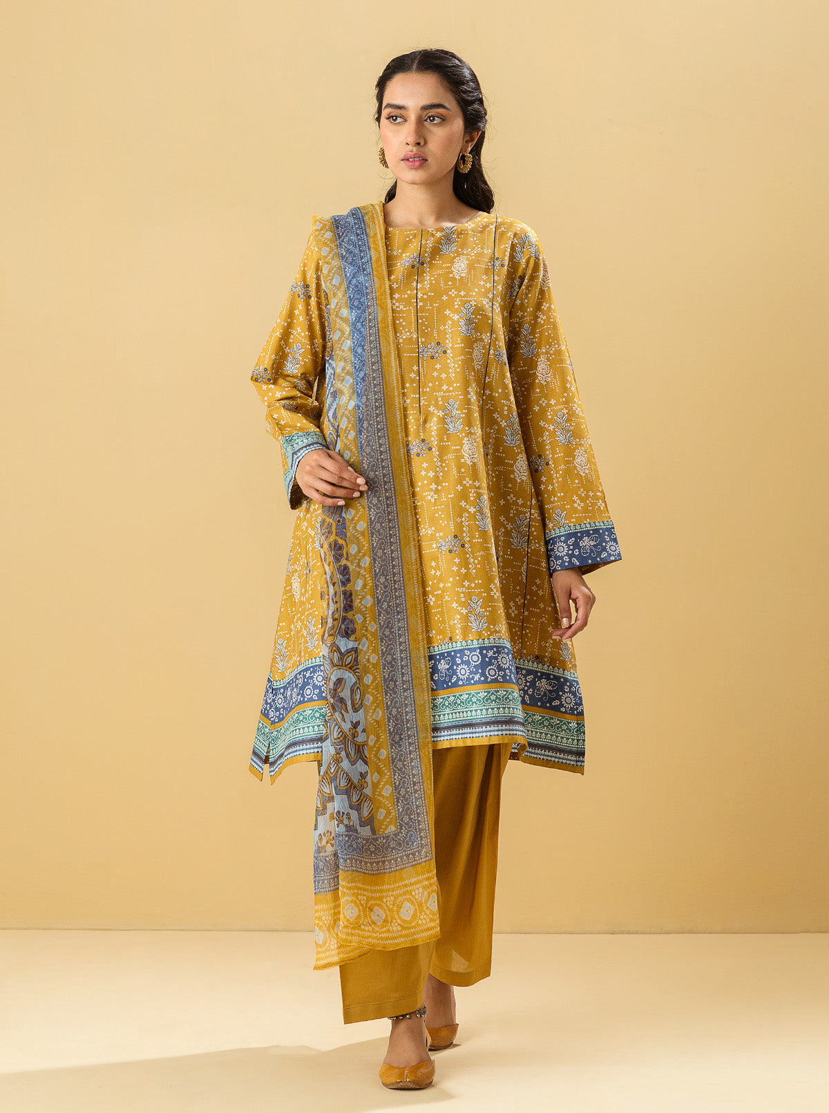 2 PIECE - PRINTED LAWN SUIT - OCHRE OBSESSIONMB3S22U16-MUSTARD-2000000196675-2PC