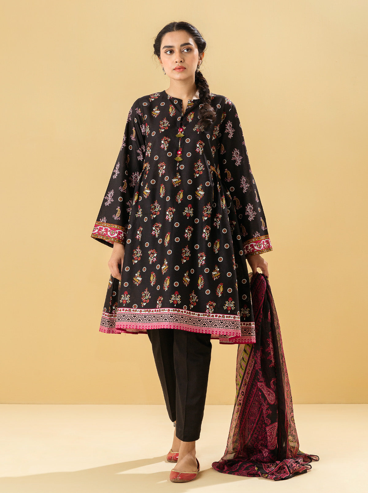 2 Piece - Printed Lawn Suit - Black Quartz