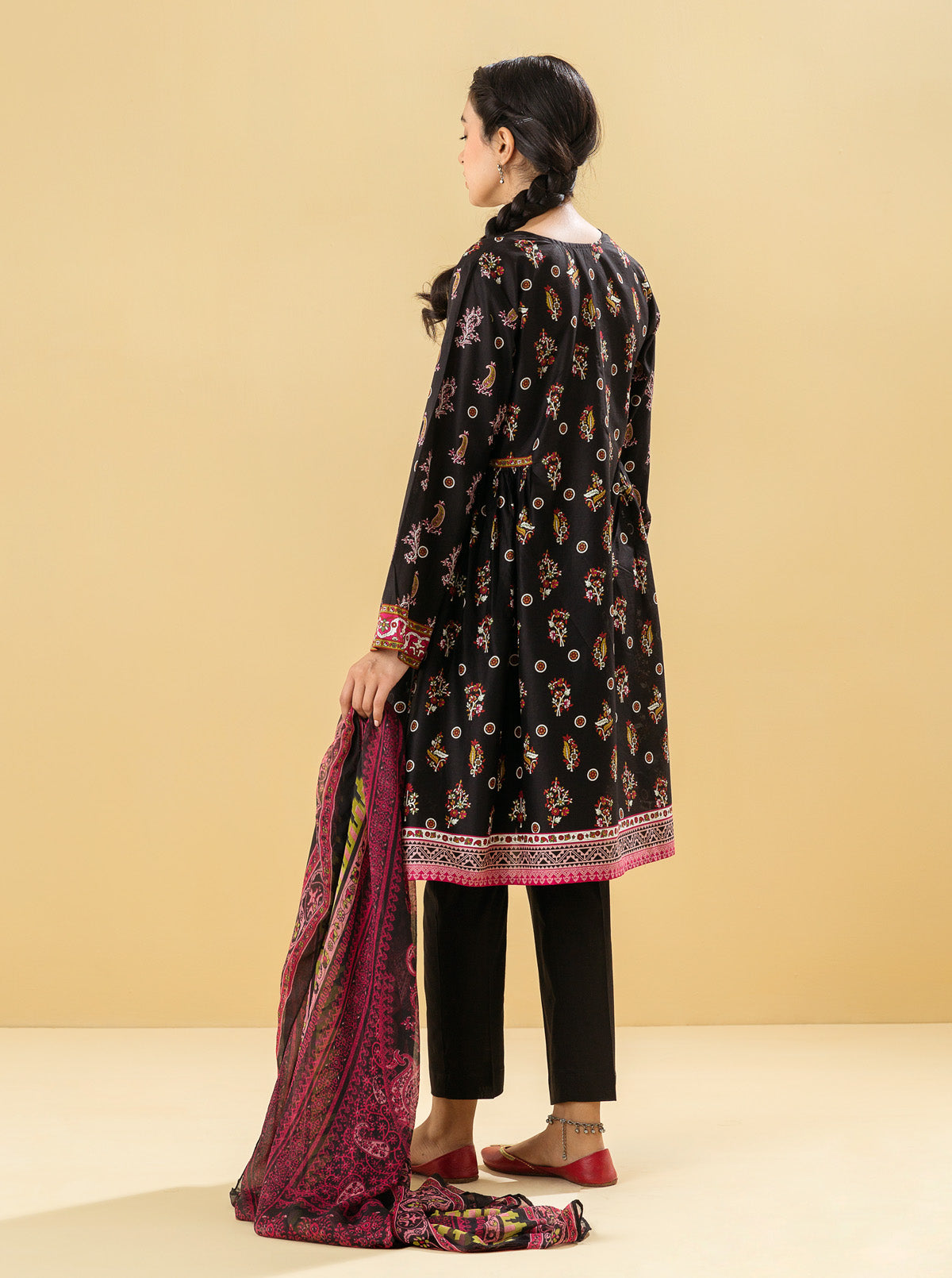 2 Piece - Printed Lawn Suit - Black Quartz