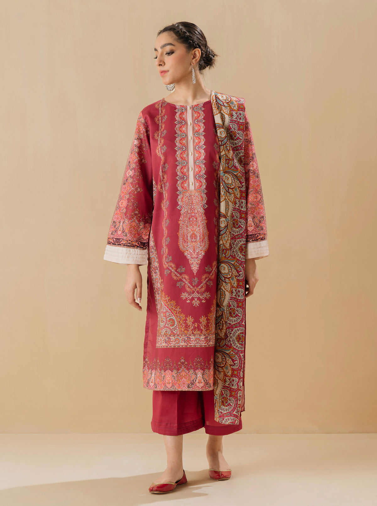 2 PIECE - PRINTED LAWN SUIT - URBAN PAISLEYMB3S22U23-RED-2000000197593-2PC