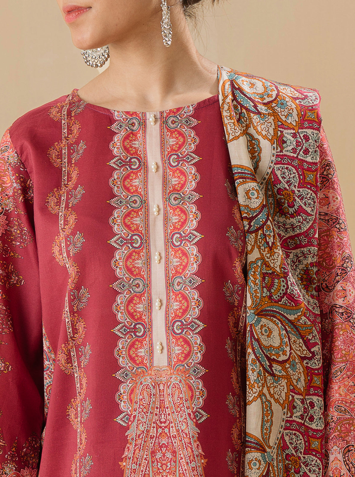 2 PIECE - PRINTED LAWN SUIT - URBAN PAISLEYMB3S22U23-RED-2000000197593-2PC