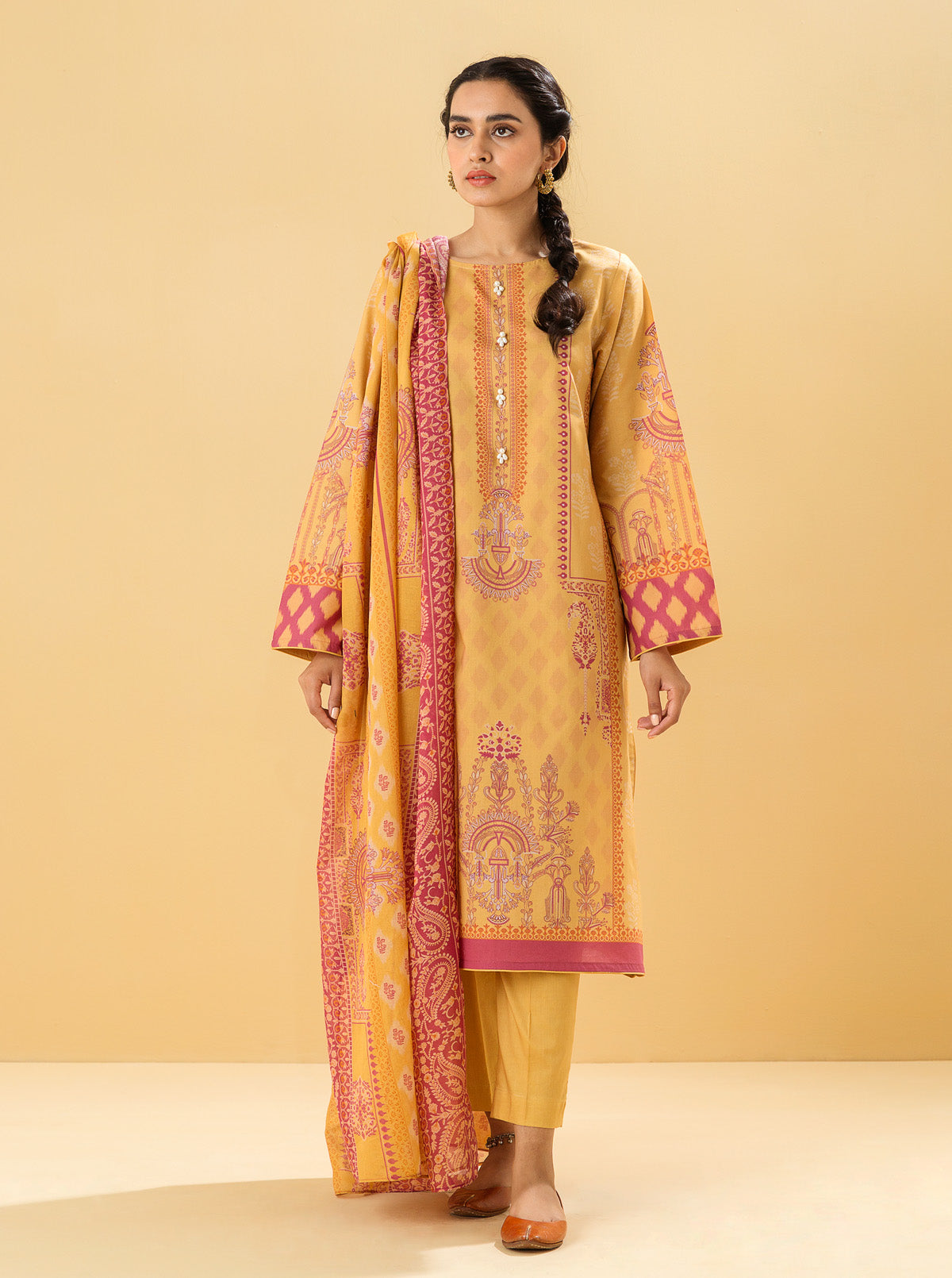 2 PIECE - PRINTED LAWN SUIT - PRIMROSE YELLOWMB3S22U24-MUSTARD-2000000196143-2PC