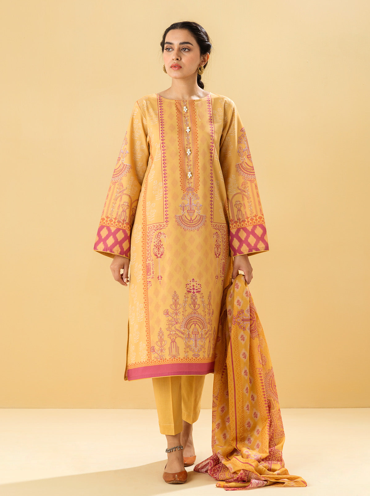 2 PIECE - PRINTED LAWN SUIT - PRIMROSE YELLOWMB3S22U24-MUSTARD-2000000196143-2PC
