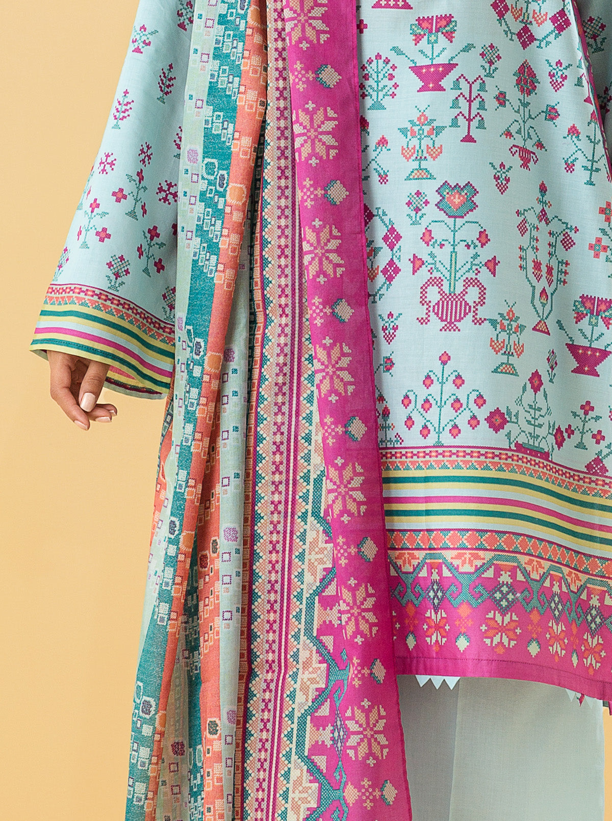 2 PIECE - PRINTED LAWN SUIT - ETHNIC ELEGANCEMB3S22U25-MULTI-2000000196144-2PC