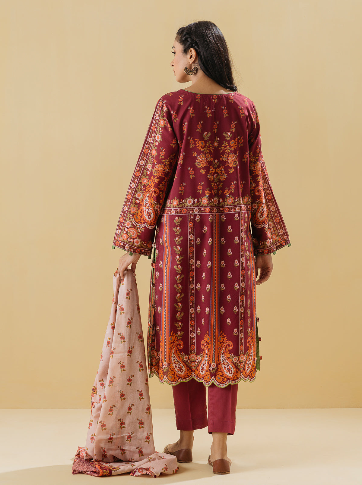 3 Piece - Printed Lawn Suit - Crimson Blush
