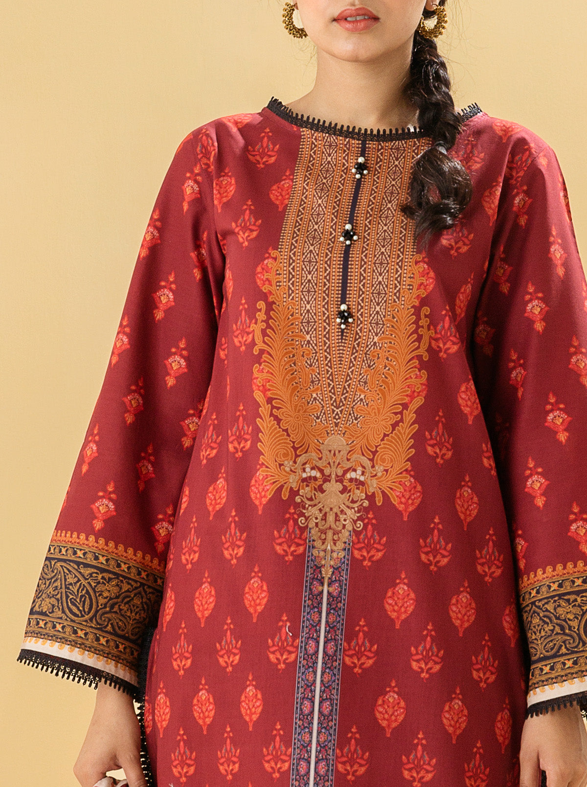 3 PIECE - PRINTED LAWN SUIT - SUMMER SCARLETMB3S22U35-MAROON-2000000196145-3PC