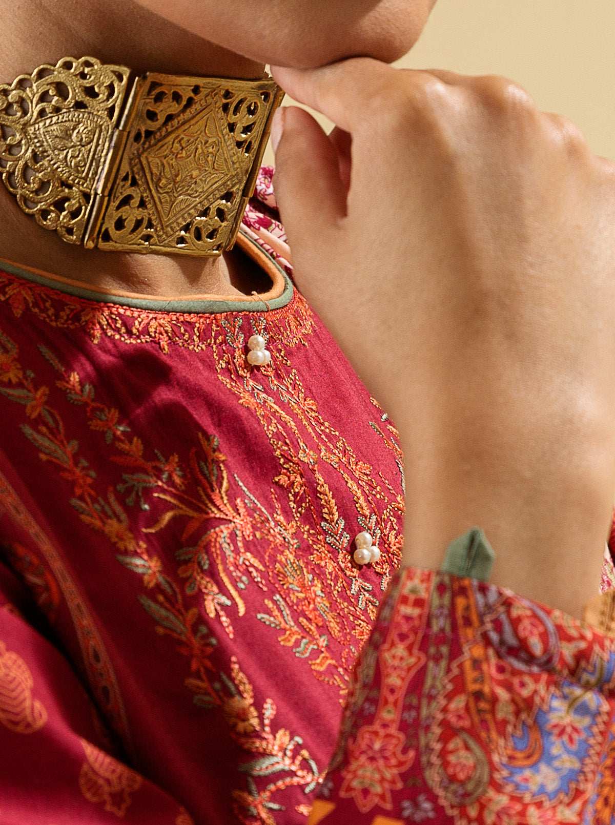 3 Piece - Embroidered Lawn Suit - Oriental Red