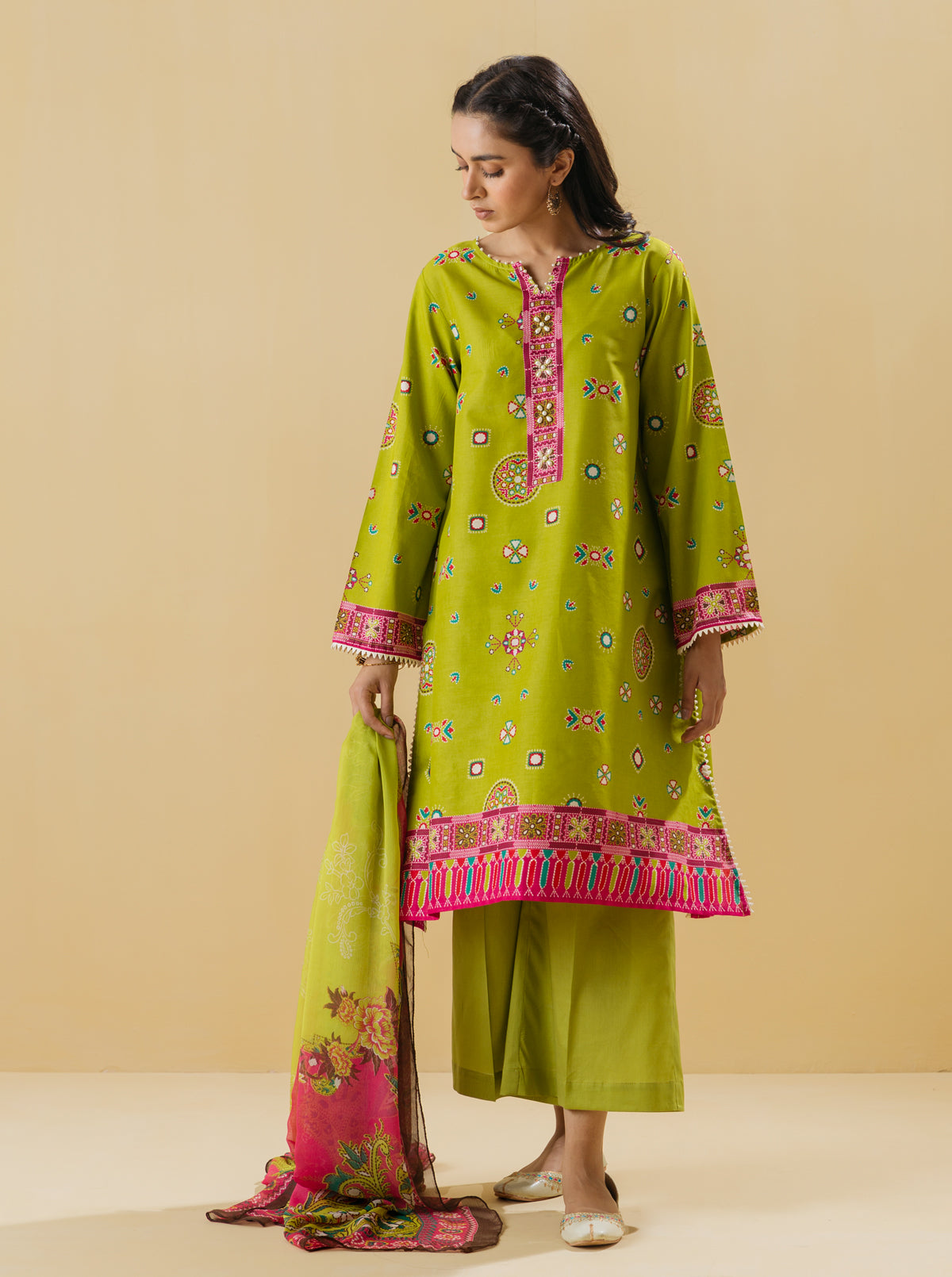3 Piece - Printed Lawn Suit - Quetzal Green