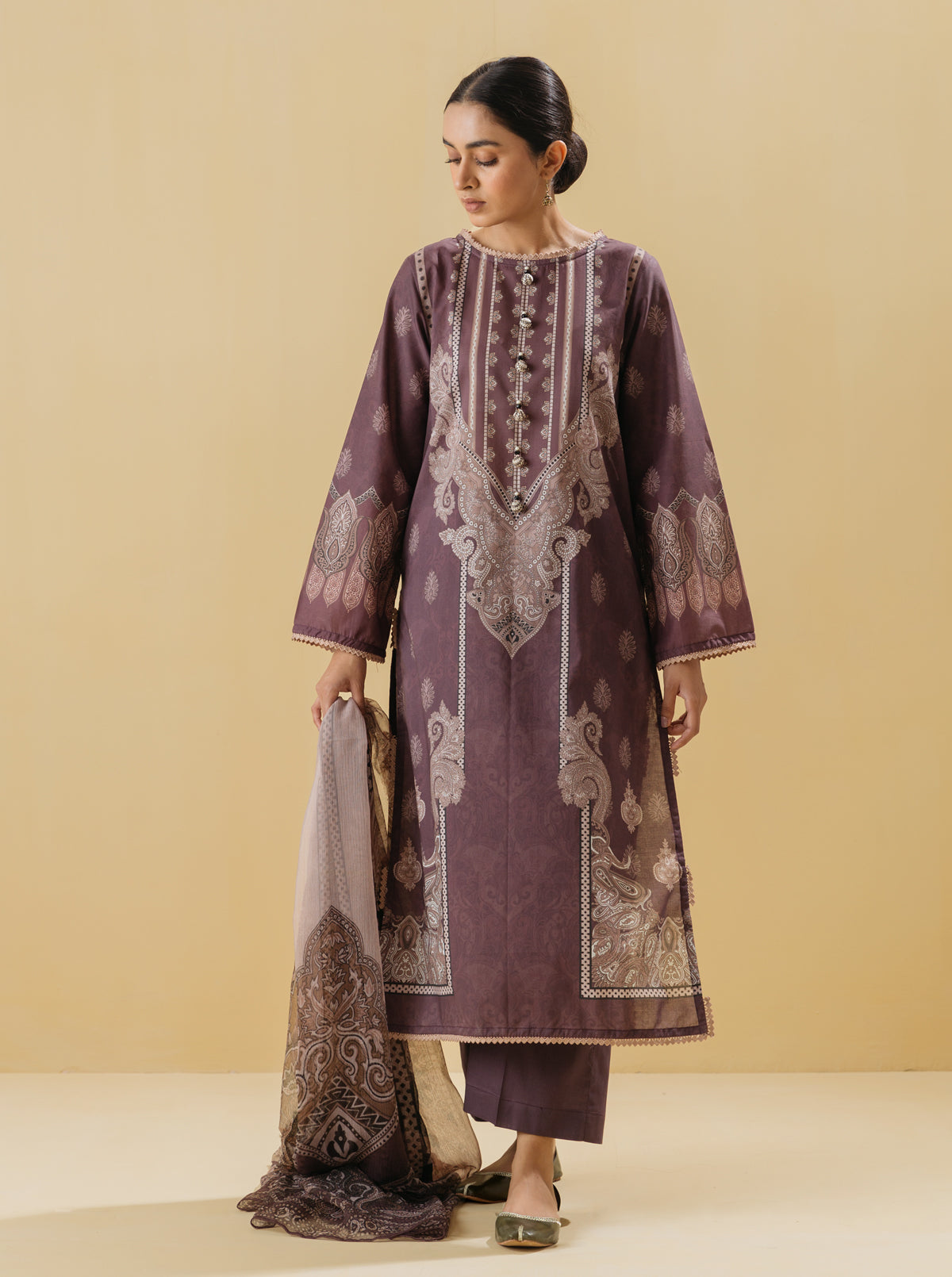 3 PIECE - PRINTED LAWN SUIT - VINTAGE HUESMB3S22U45-PURPLE-2000000197832-3PC