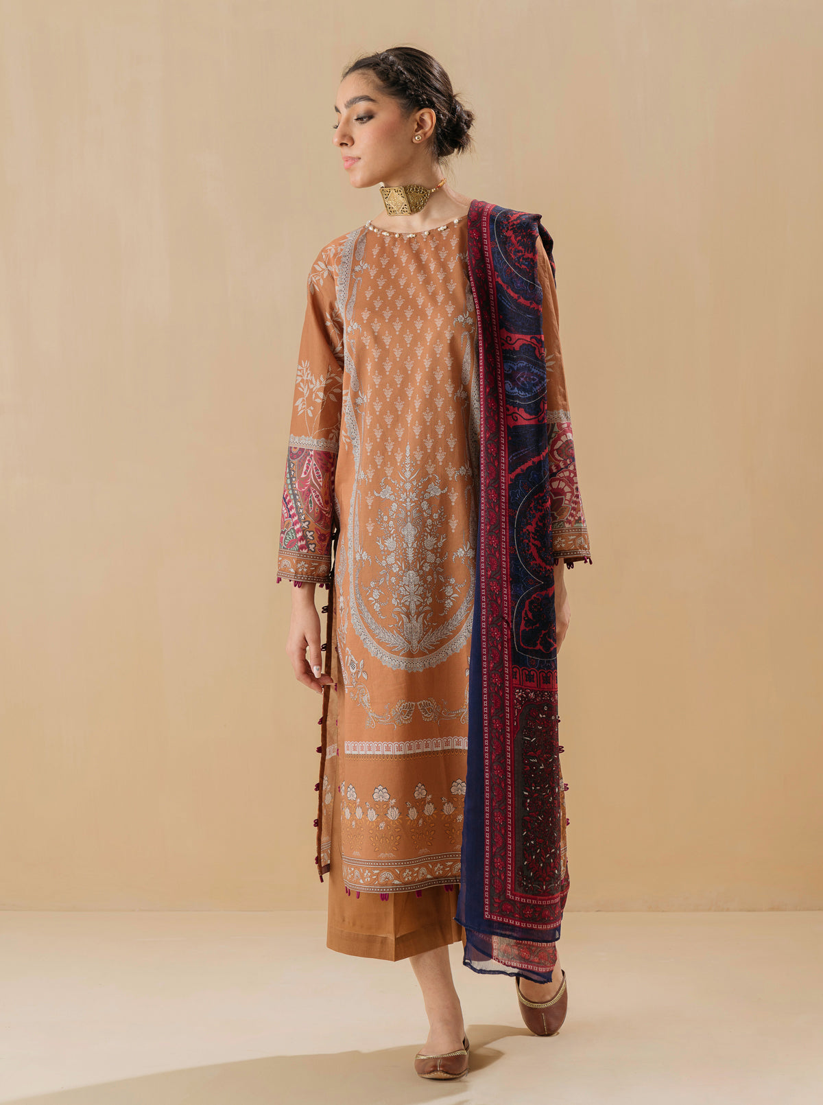 3 PIECE - PRINTED LAWN SUIT - ANTIQUE CHARMMB3S22U50-BROWN-2000000197600-3PC