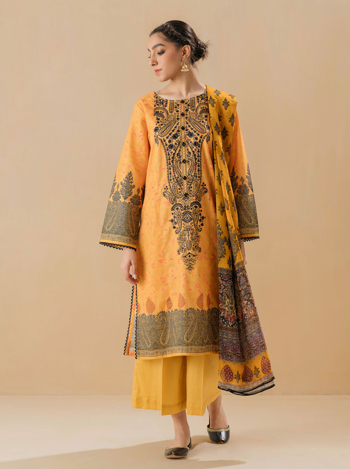 3 Piece - Embroidered Lawn Suit - Opal Yellow