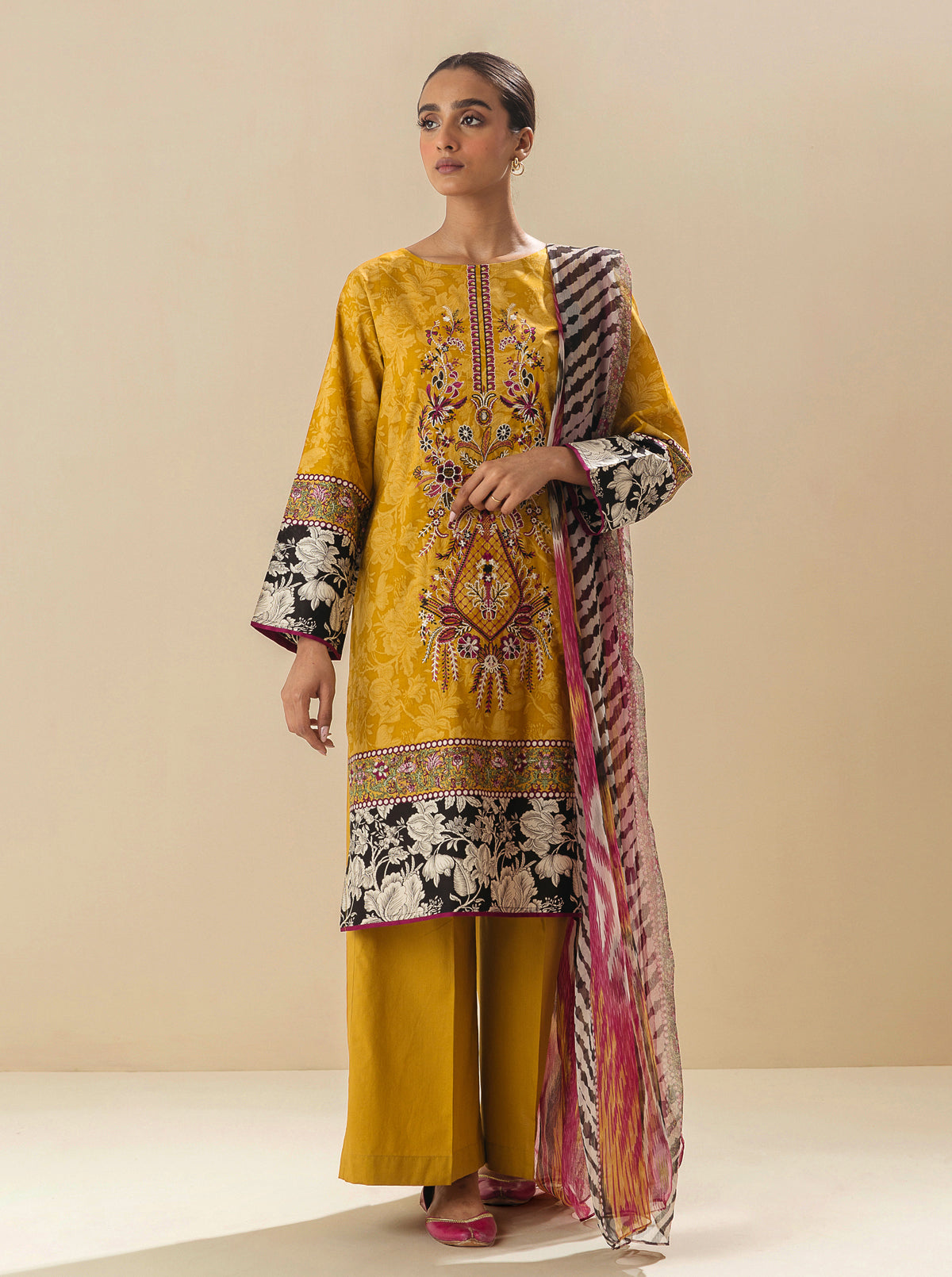 2 Piece - Embroidered Lawn Suit - Golden Spice