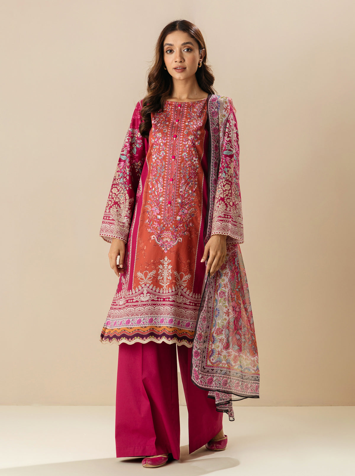 3 Piece - Embroiderd Lawn Suit - Mulberry Mines
