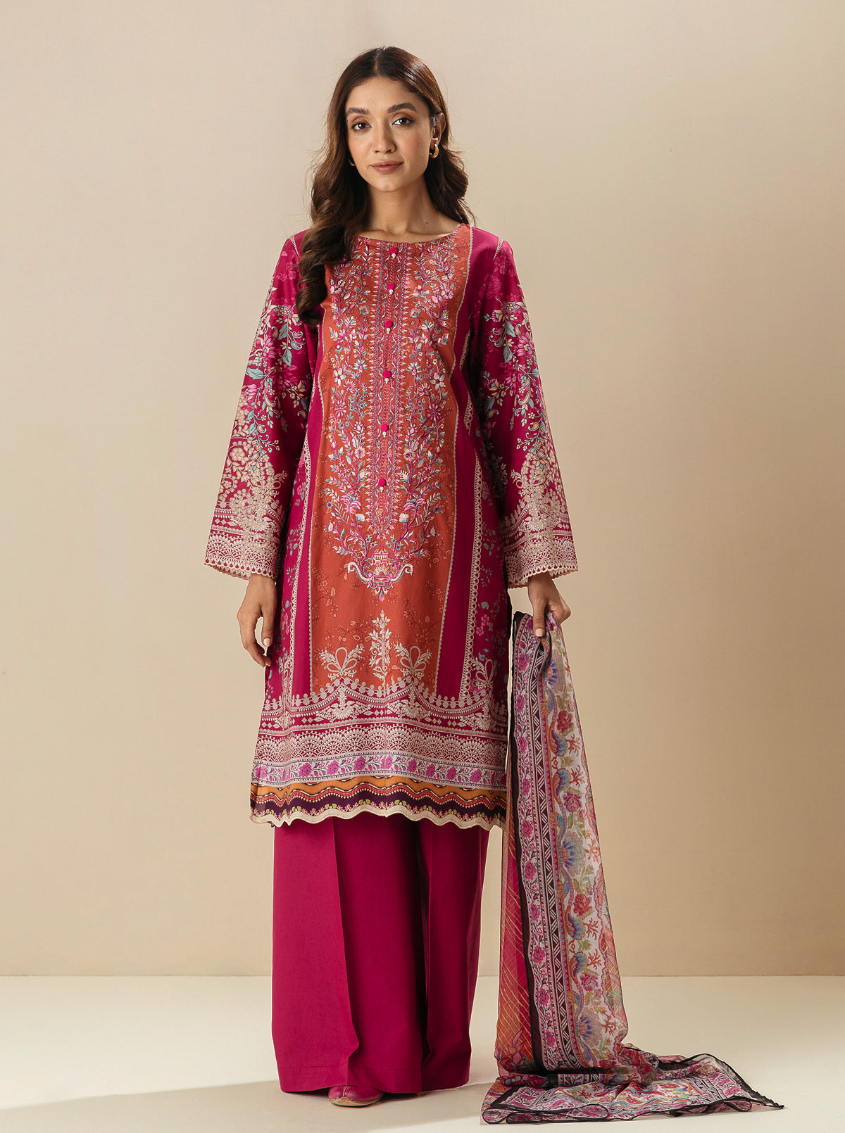 3 Piece - Embroiderd Lawn Suit - Mulberry Mines