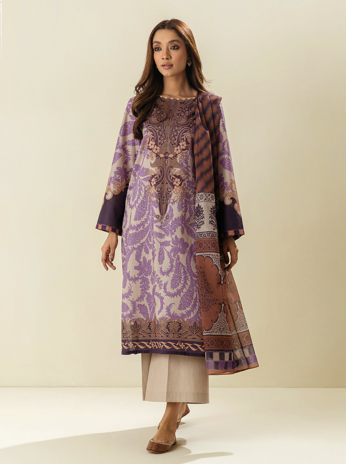 3 Piece - Printed Lawn Suit - Vivid Lilacs