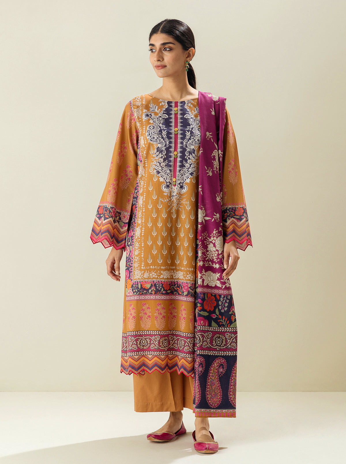 3 Piece - Printed Lawn Suit - Ochre Days