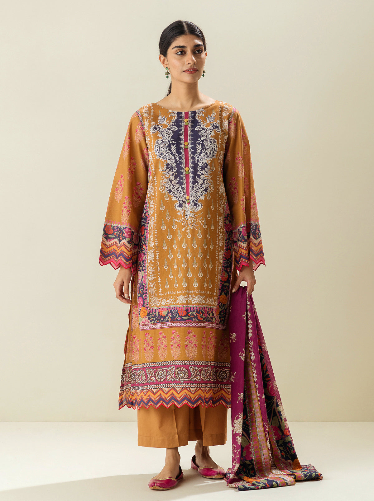 3 Piece - Printed Lawn Suit - Ochre Days