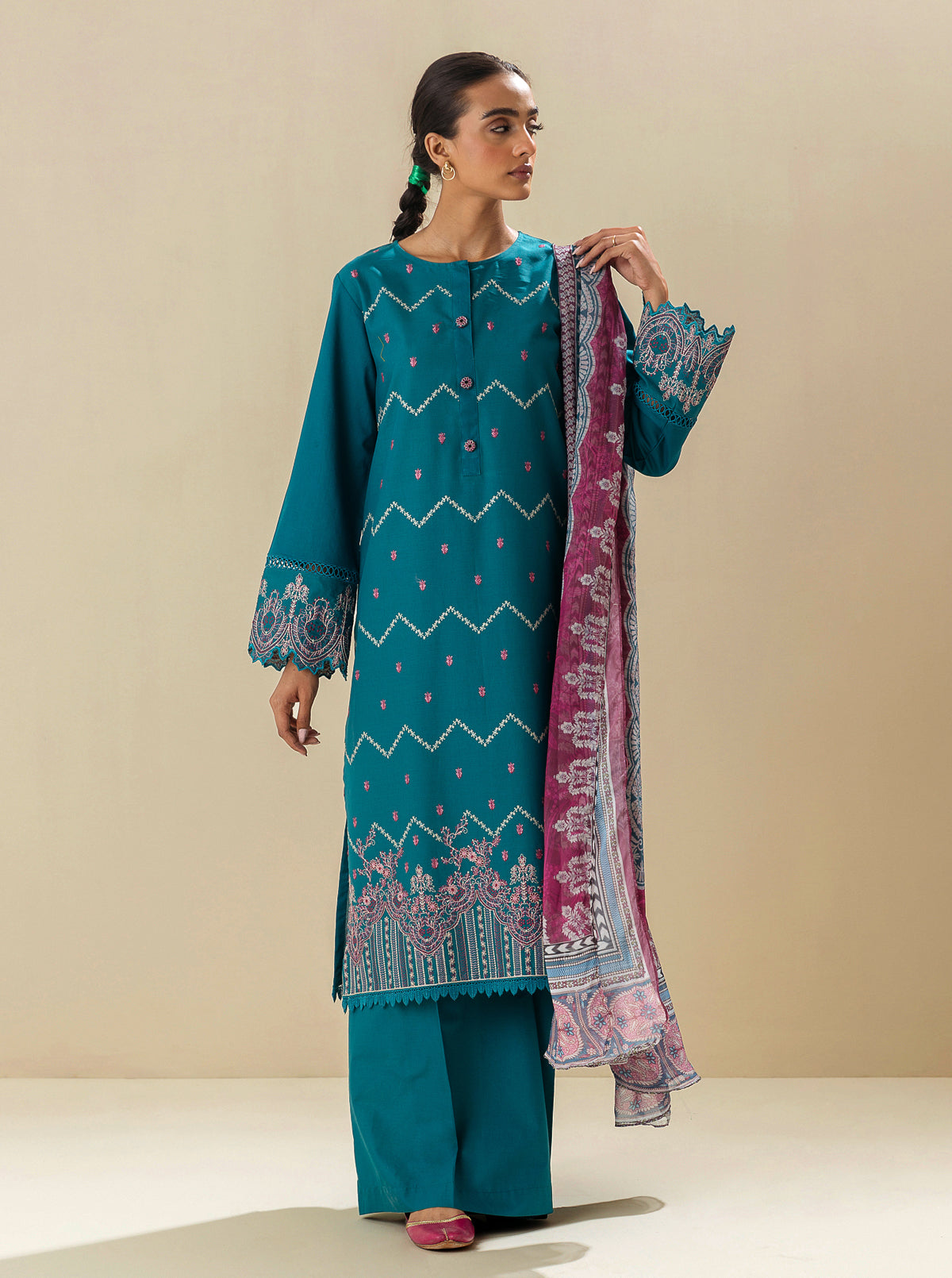 3 Piece - Embroidered Lawn Suit - Tahitian Terrace
