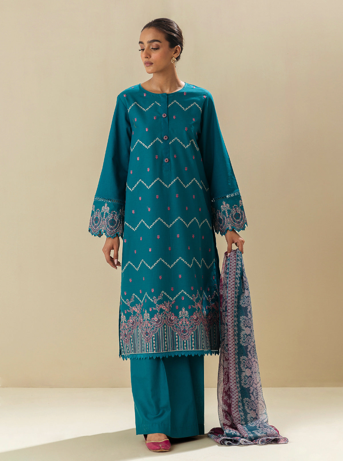 3 Piece - Embroidered Lawn Suit - Tahitian Terrace